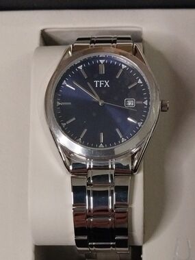 Men's Stainless Steel Watch with Blue Dial